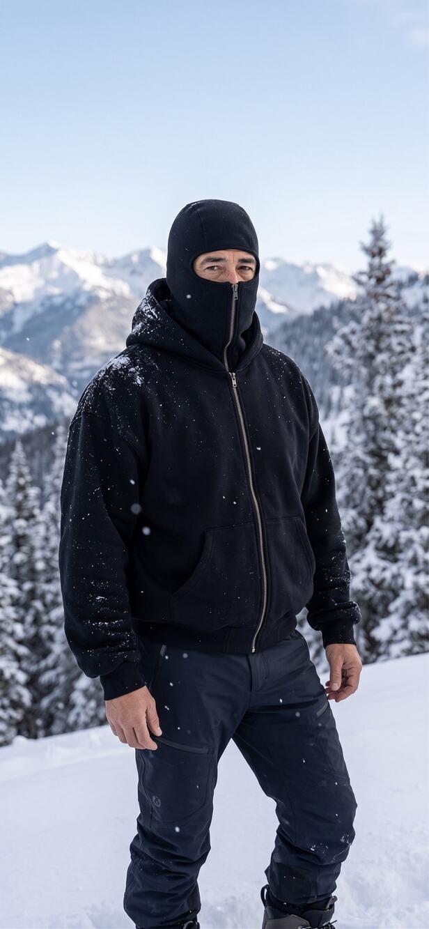 Black Balaclava Hoodie Mens M Oversized Full Zip Up Masked Sweatshirt